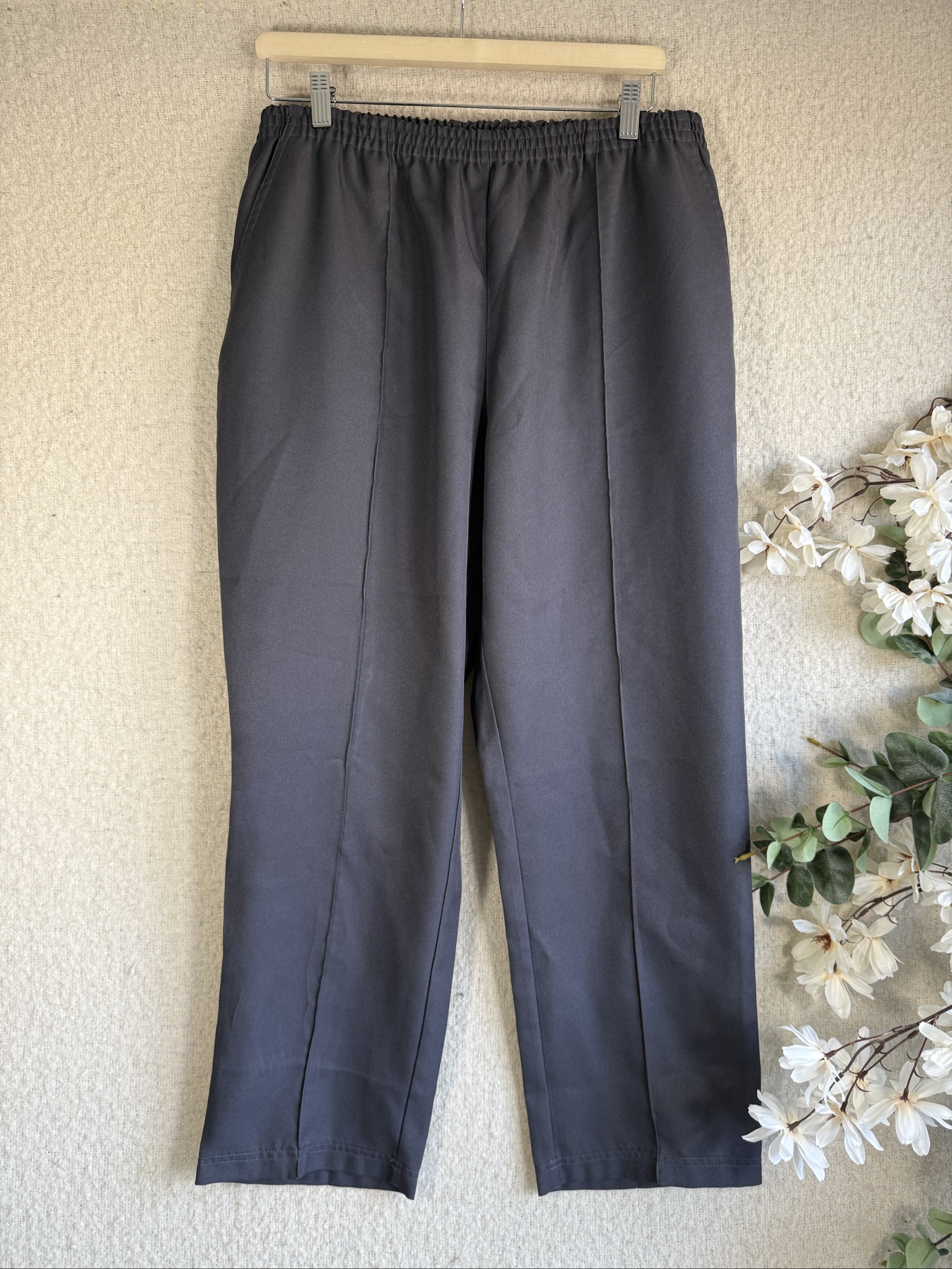 Damart Grey Straight Leg Trousers UK 20 Elastic Waist Casual Workwear