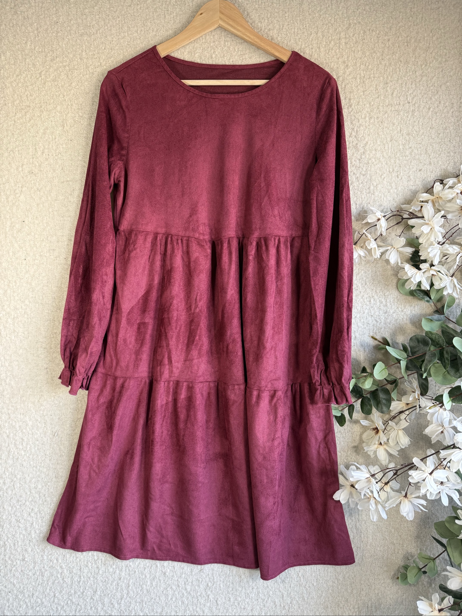 Emery Rose Burgundy Long Sleeve Dress Medium Soft Polyester Relaxed Fit
