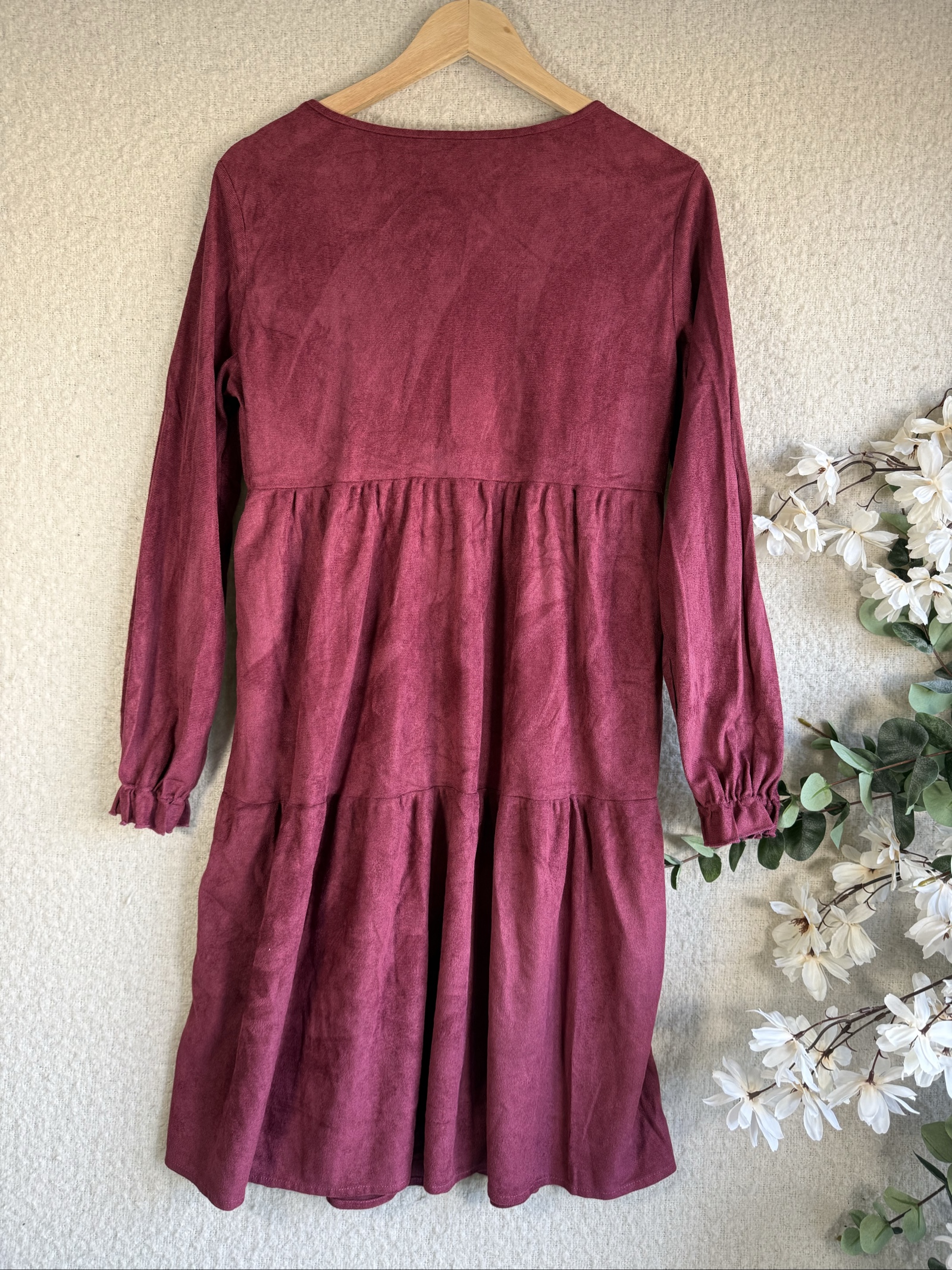 Emery Rose Burgundy Long Sleeve Dress Medium Soft Polyester Relaxed Fit image 4