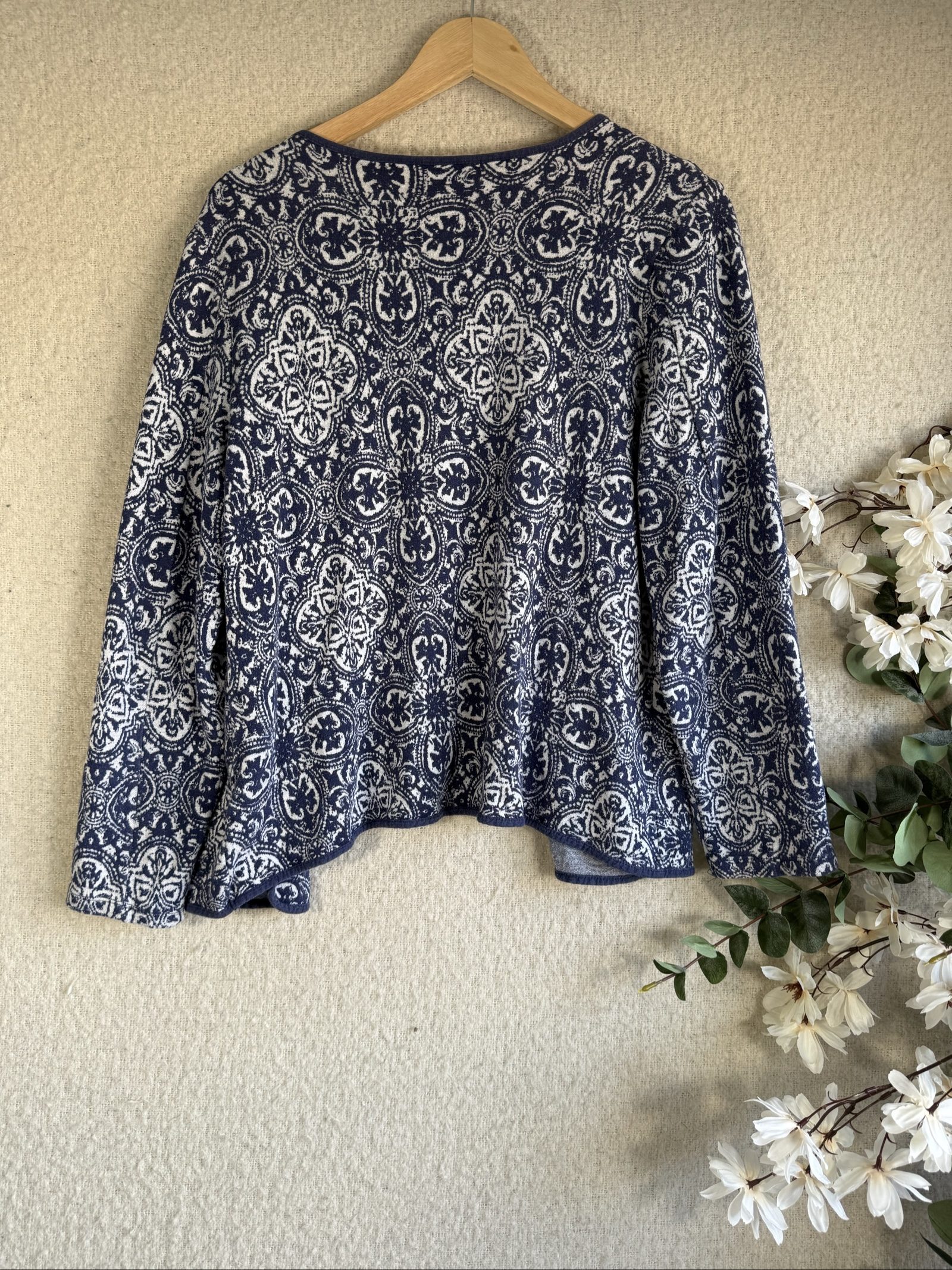 Next Navy & White Patterned Open Front Cardigan UK 16 Stylish Casual Knit image 4