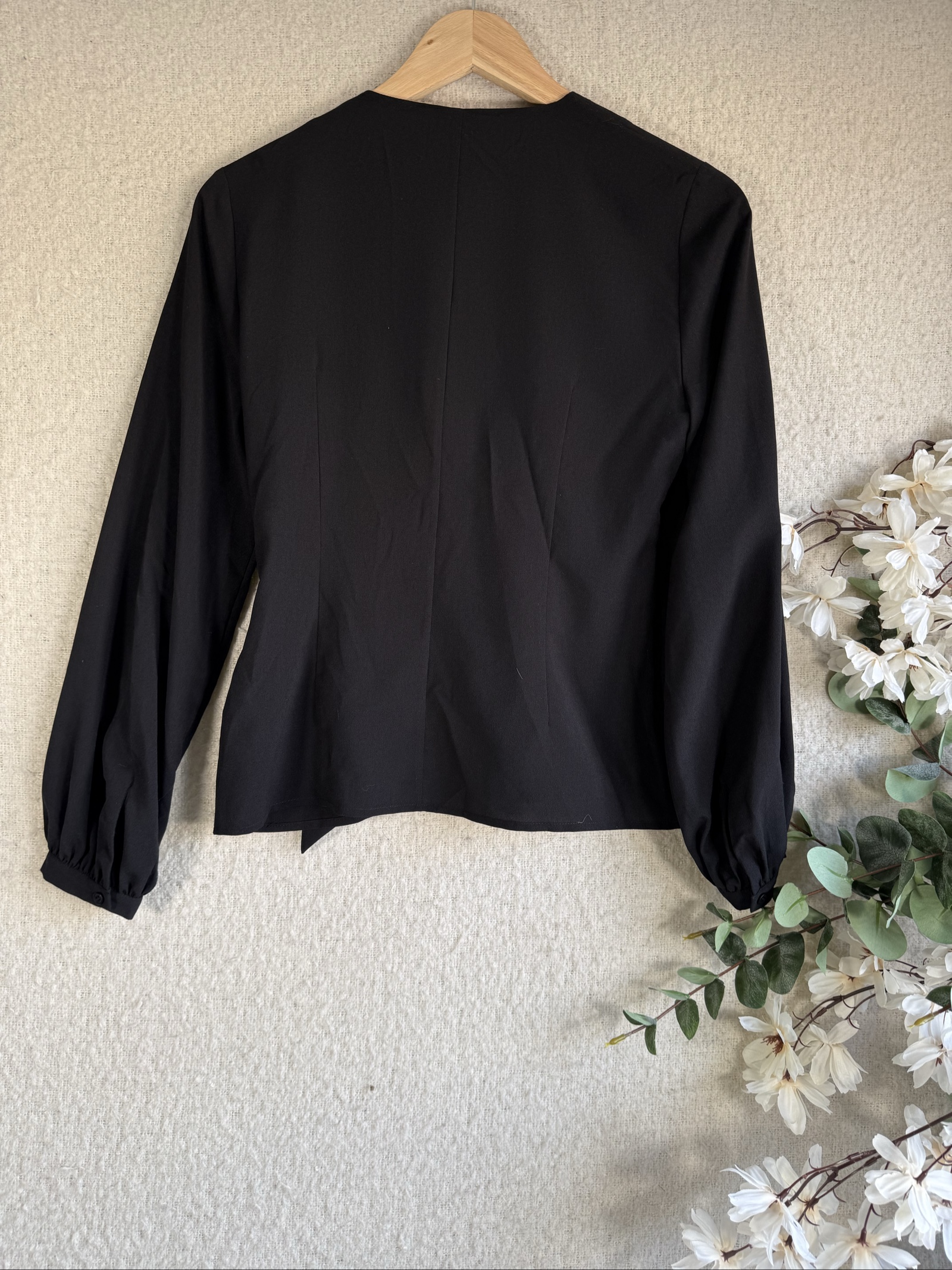 French Connection Black Wrap Front Blouse Long Sleeve Tie Detail UK 8 XS image 5