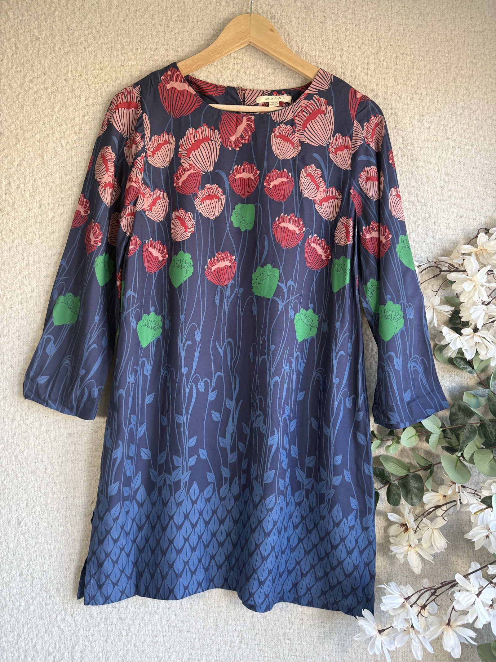 White Stuff Navy & Pink Floral Casual Tunic Dress UK 16 Stylish Spring Summer
