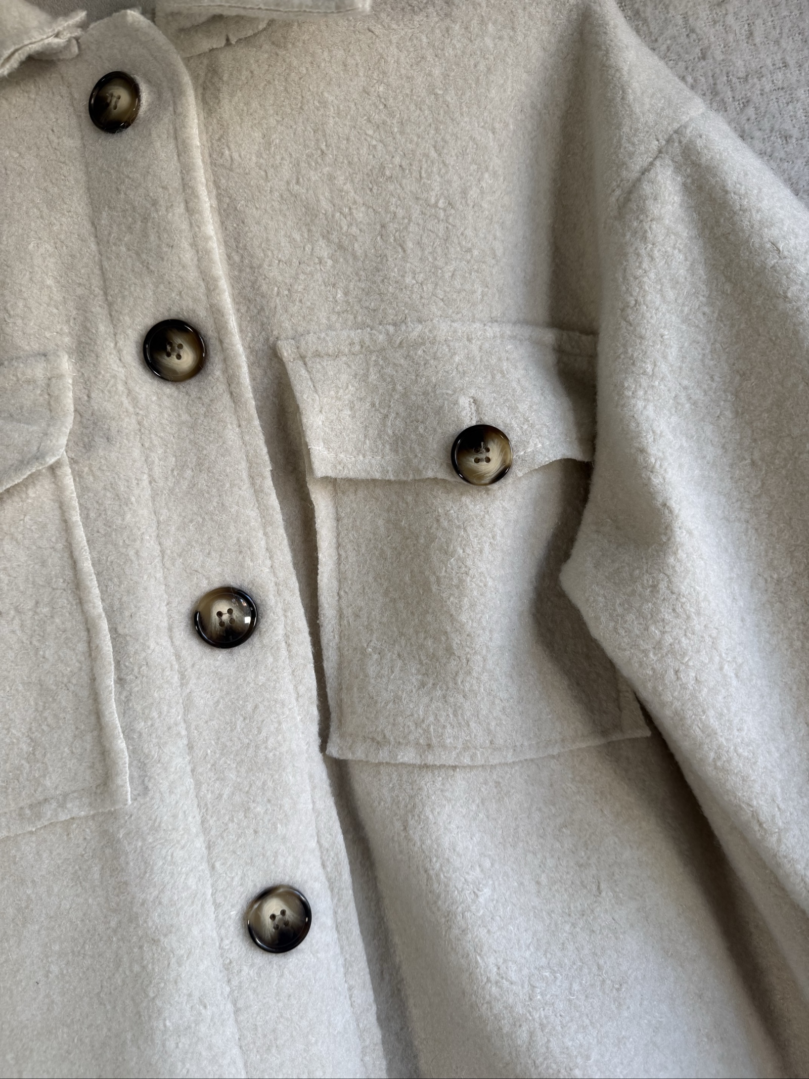 Cream Wool Blend Overshirt Jacket Size UK 8 Button Front Casual Chic image 2