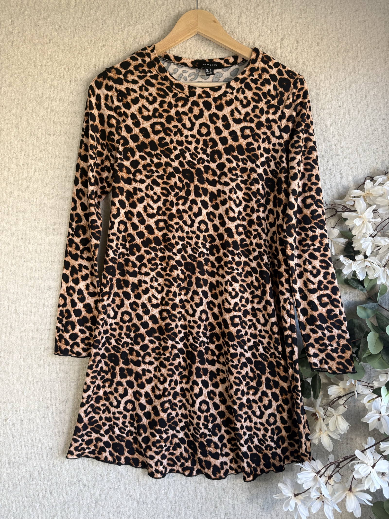 New Look Leopard Print Long Sleeve Dress UK 10 Casual Animal Print Chic