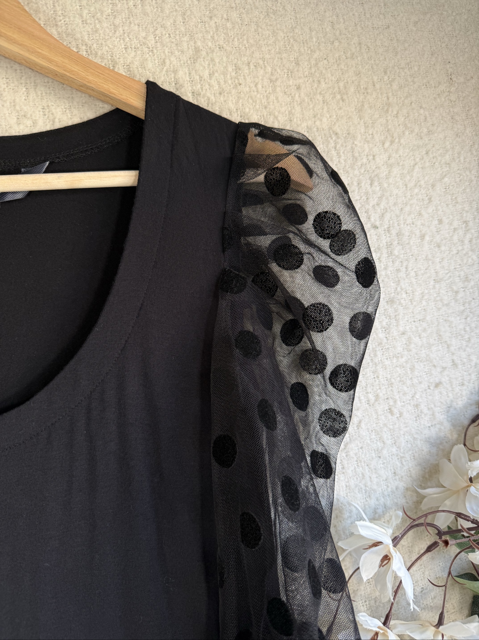 Sosandar Black Polka Dot Mesh Sleeve Top UK 8 Elegant Chic Style image 2