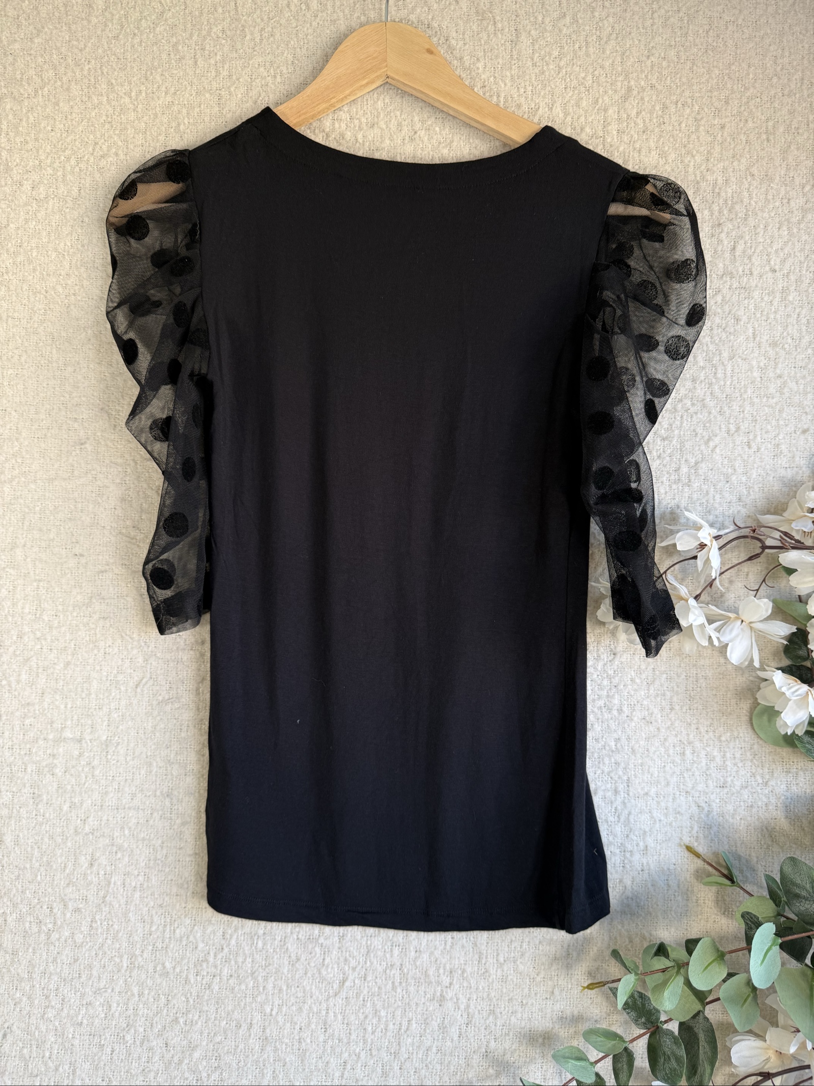 Sosandar Black Polka Dot Mesh Sleeve Top UK 8 Elegant Chic Style image 4