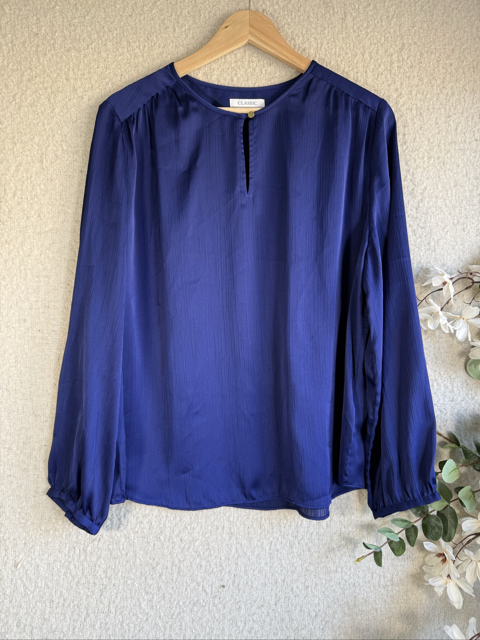 M&S Classic Indigo Blue Long Sleeve Blouse UK 14 Stylish Casual Wear