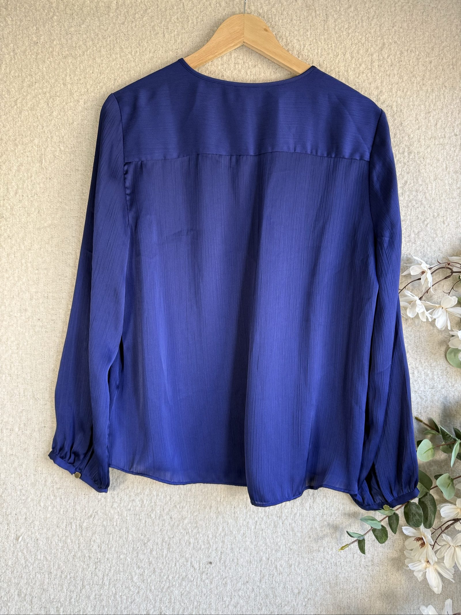 M&S Classic Indigo Blue Long Sleeve Blouse UK 14 Stylish Casual Wear image 3