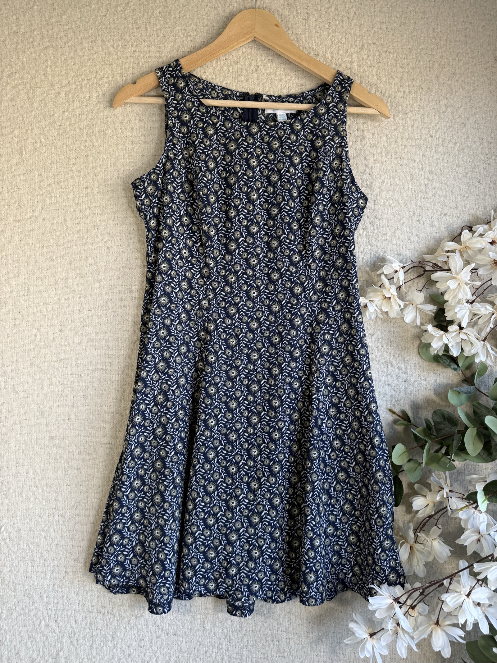 Blue Vanilla Navy Floral Sleeveless Dress UK 10 Casual Chic Summer Wear