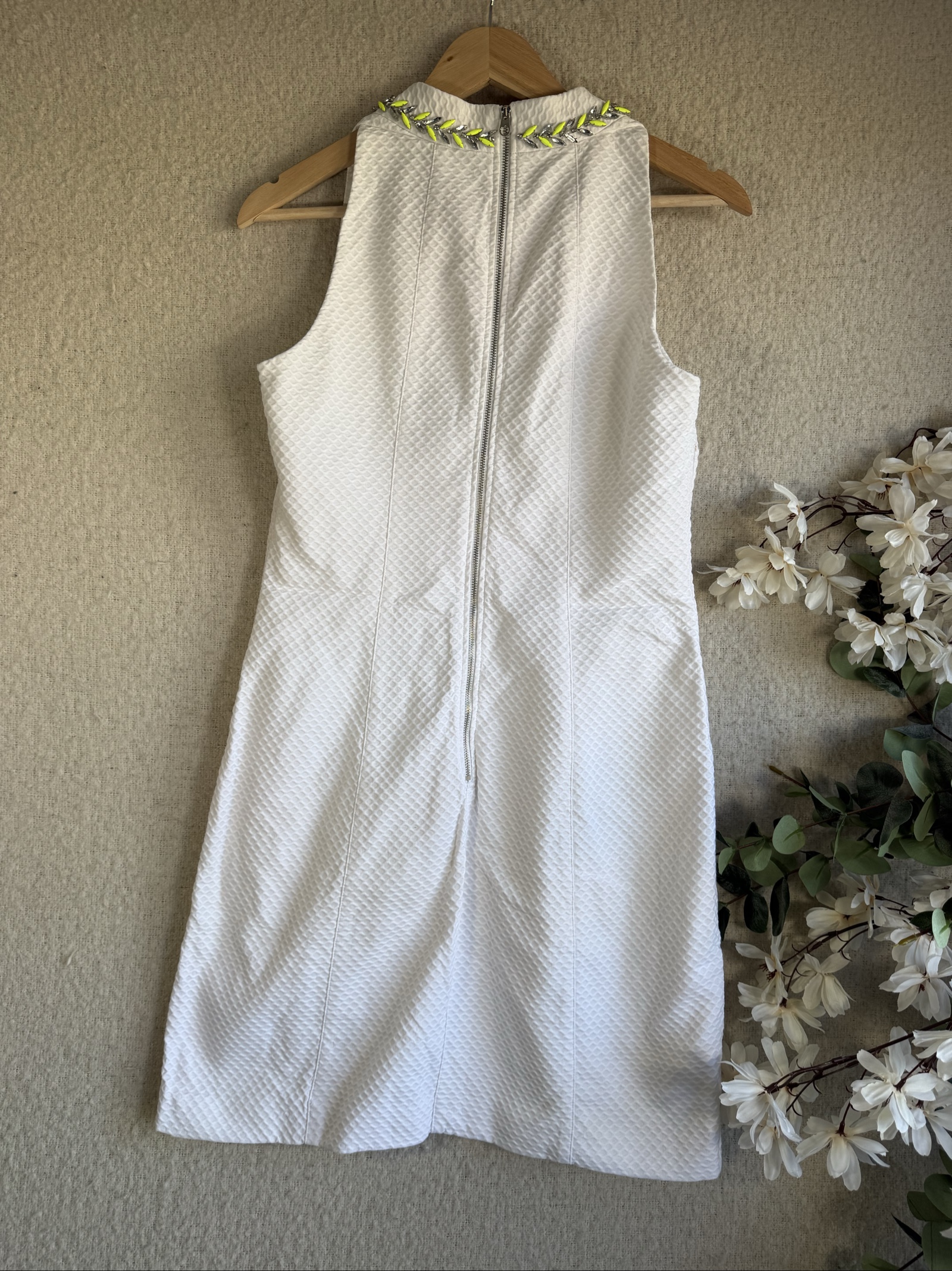 Ted Baker White Textured Embellished Neck Dress UK 12 Sleeveless Elegant image 5