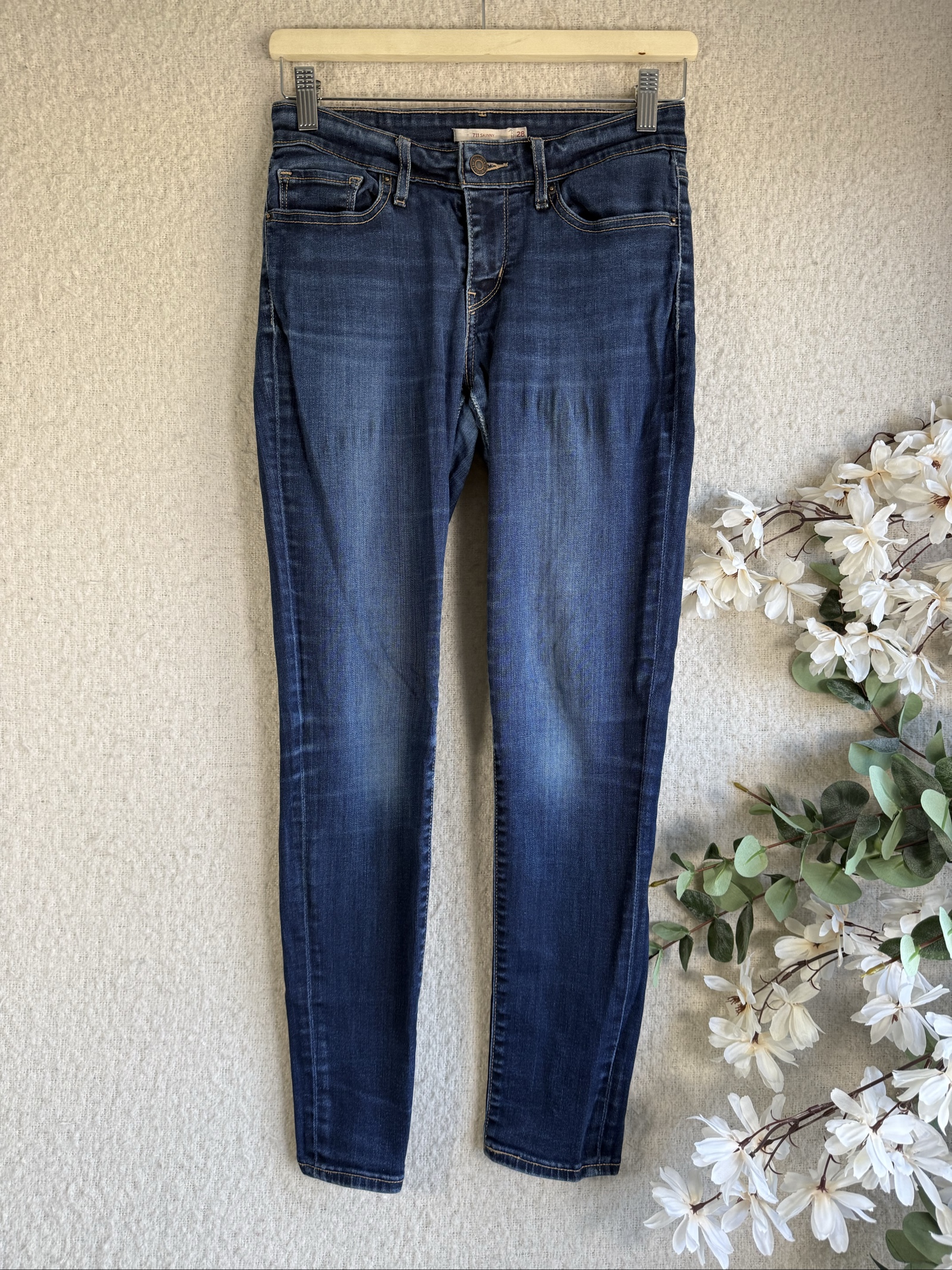 Levi's Blue Denim 711 Skinny Jeans UK 28 Slim Fit Classic Style