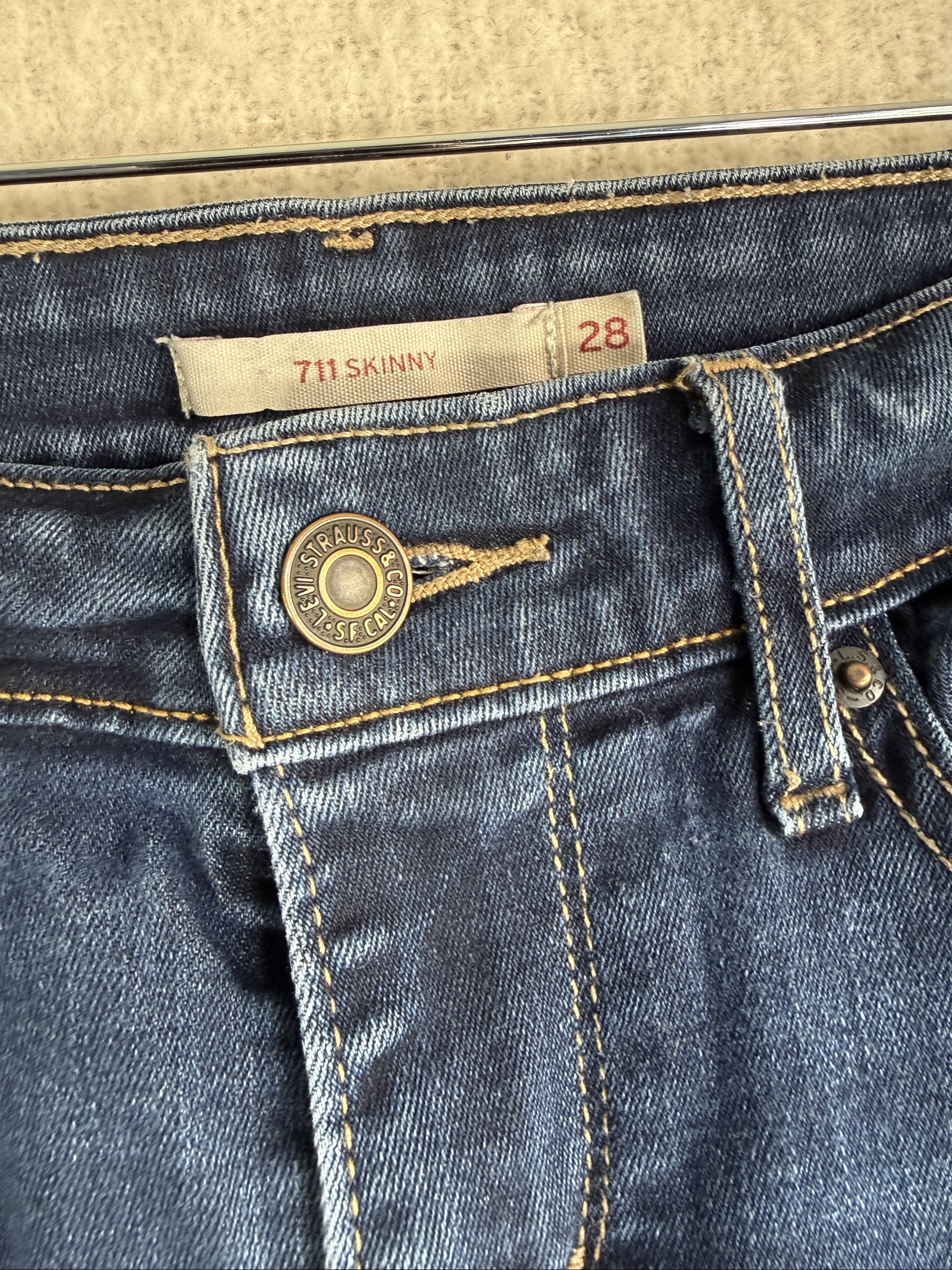 Levi's Blue Denim 711 Skinny Jeans UK 28 Slim Fit Classic Style image 3