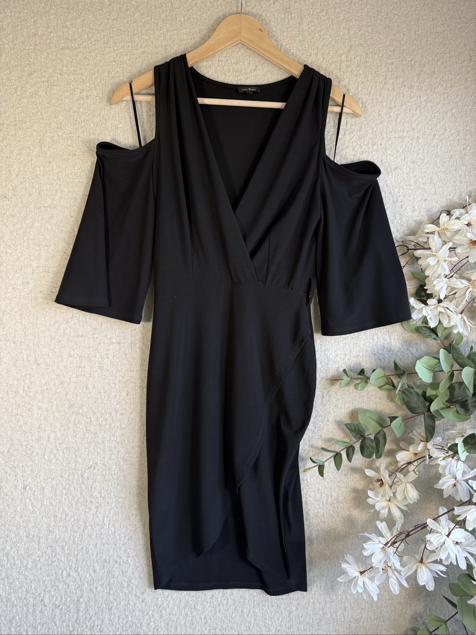 River Island Black Cold Shoulder Dress UK 8 Elegant Occasion Chic