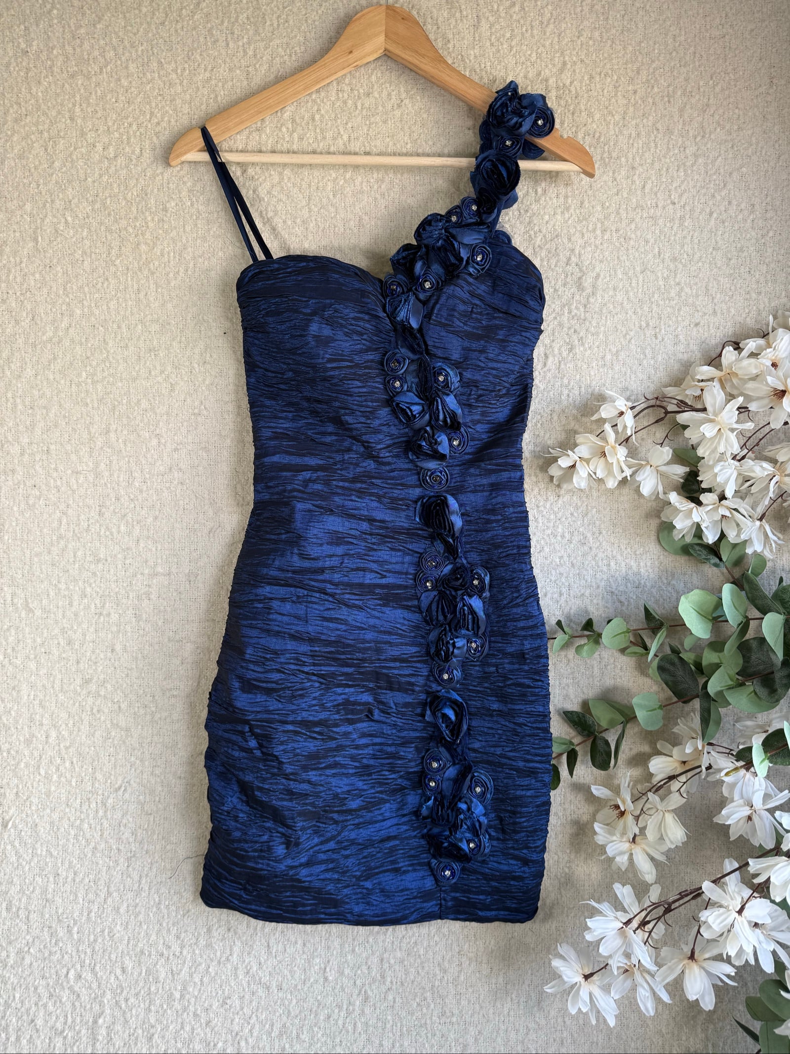 Quiz Navy One Shoulder Embellished Mini Dress UK 12 Elegant Party