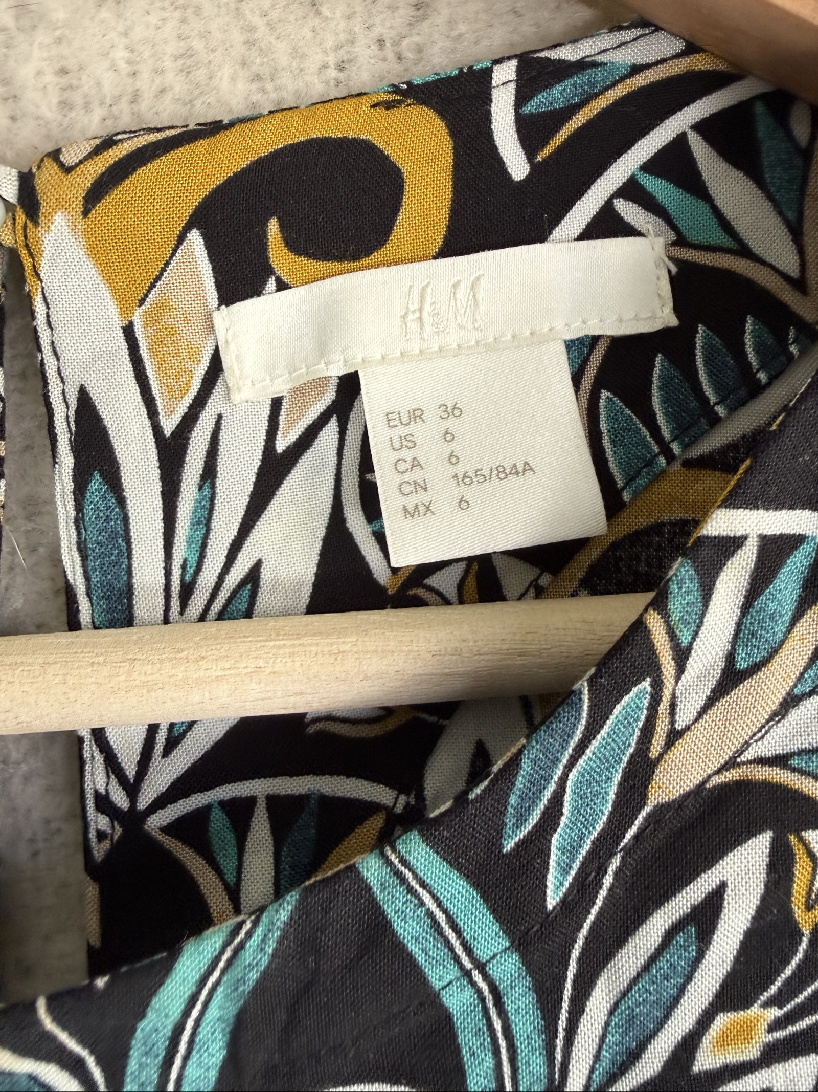 H&M Black, Mustard & Teal Patterned Long Sleeve Dress UK 10 Stylish Casual image 3