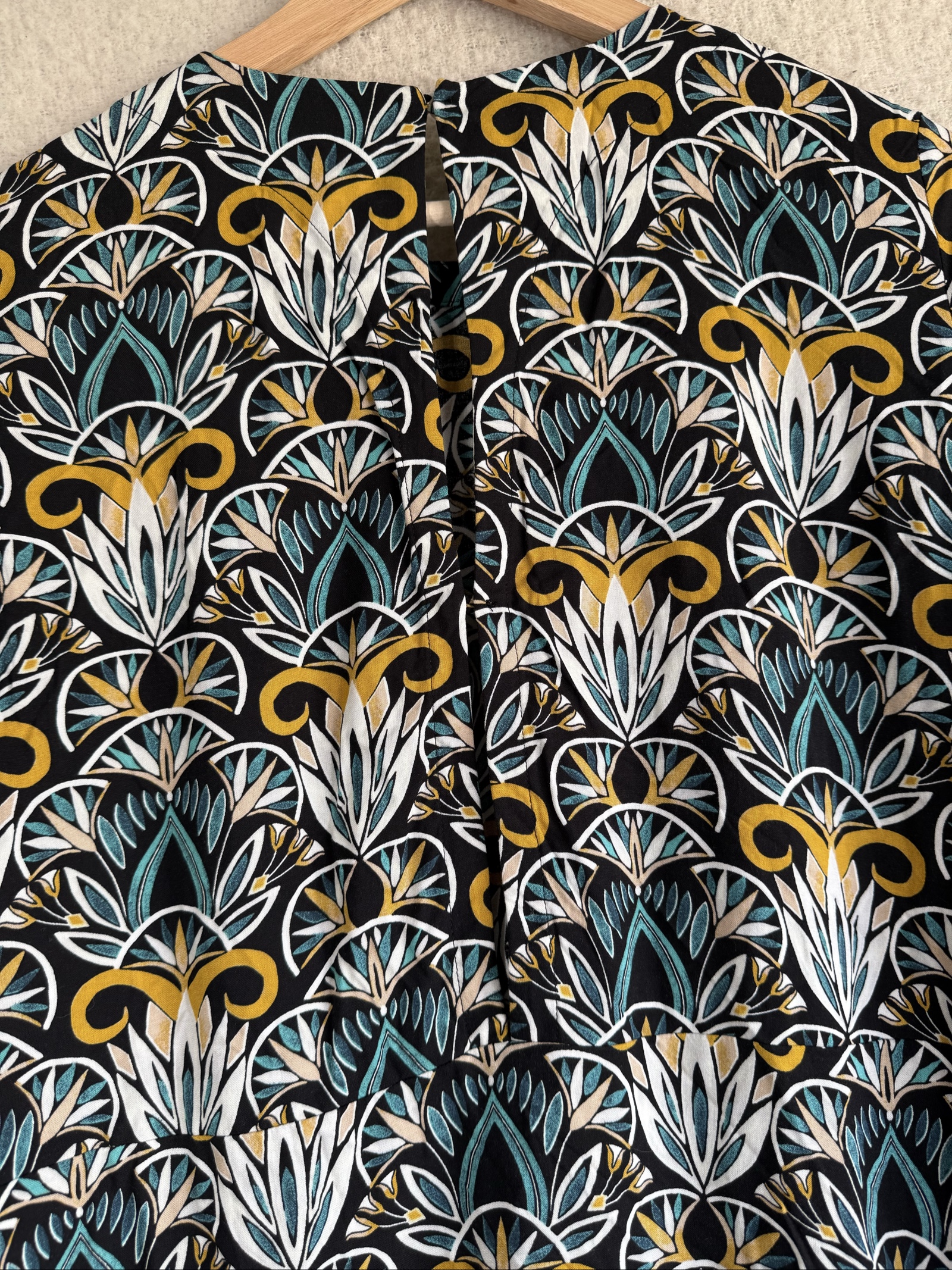 H&M Black, Mustard & Teal Patterned Long Sleeve Dress UK 10 Stylish Casual image 6
