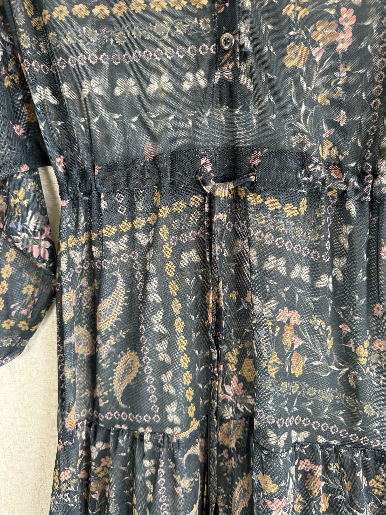 Oasis Black Floral Mesh Midi Dress XS Sheer Boho Style Occasion Wear image 4