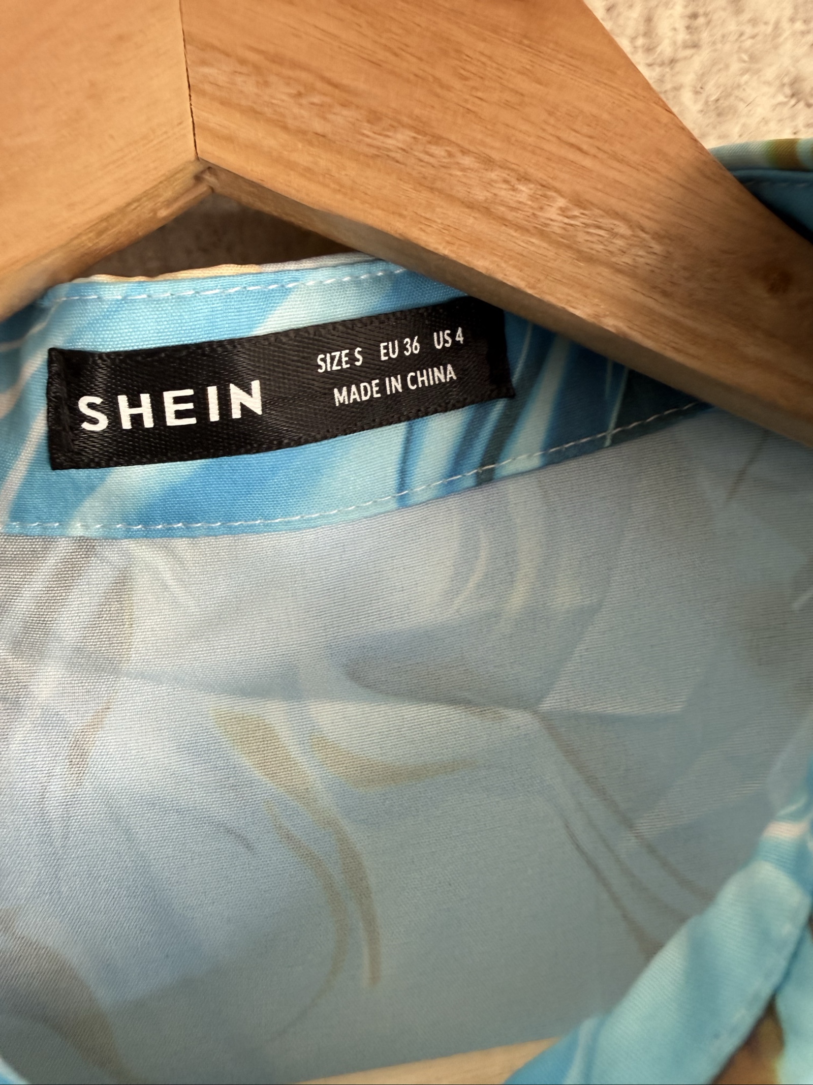 SHEIN Blue Marble Print Satin Shirt Small Long Sleeve Chic Casual Top image 3