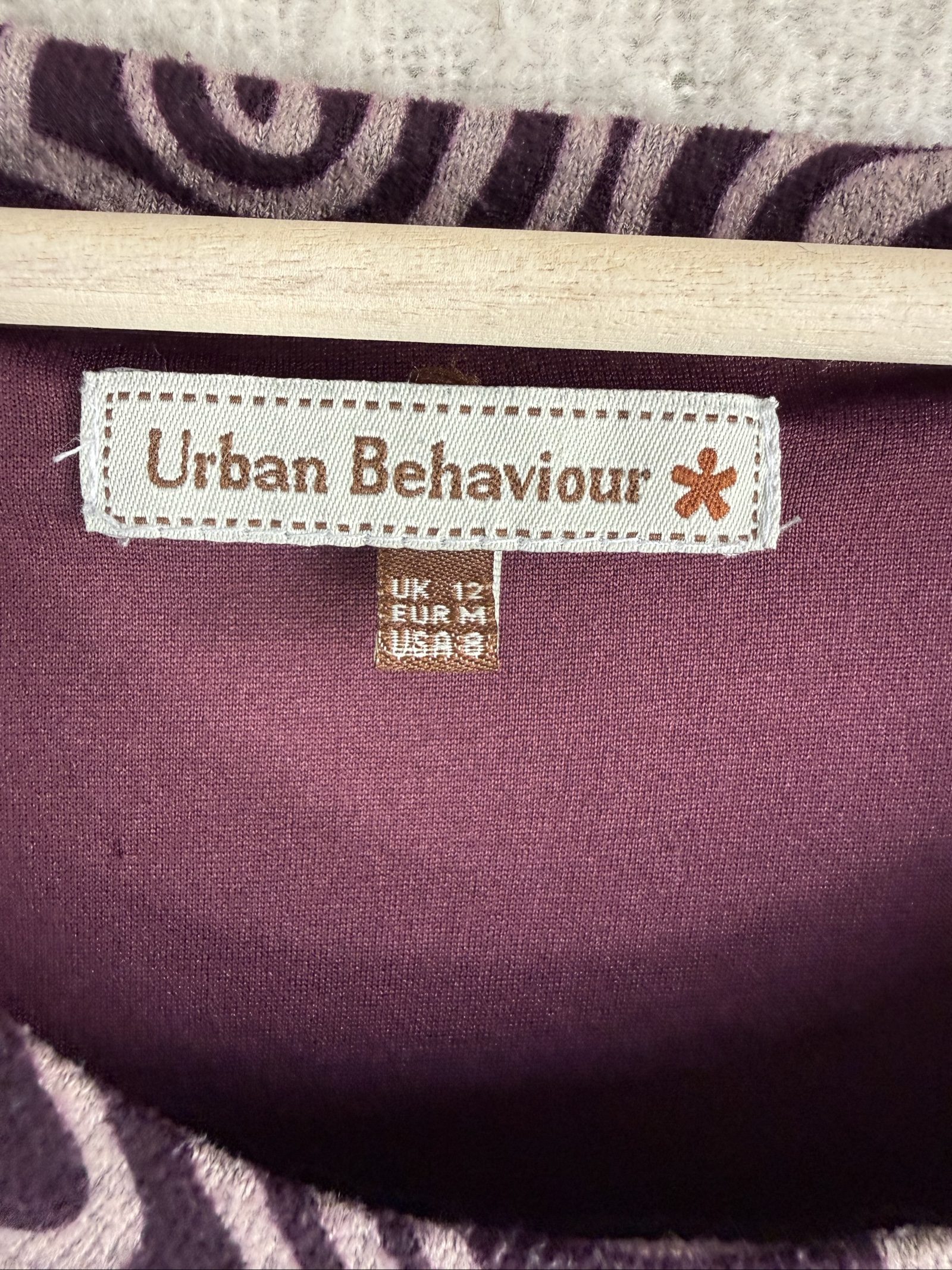 Urban Behaviour Purple & Beige Patterned Top UK 12 Puff Sleeve Casual Shirt image 3