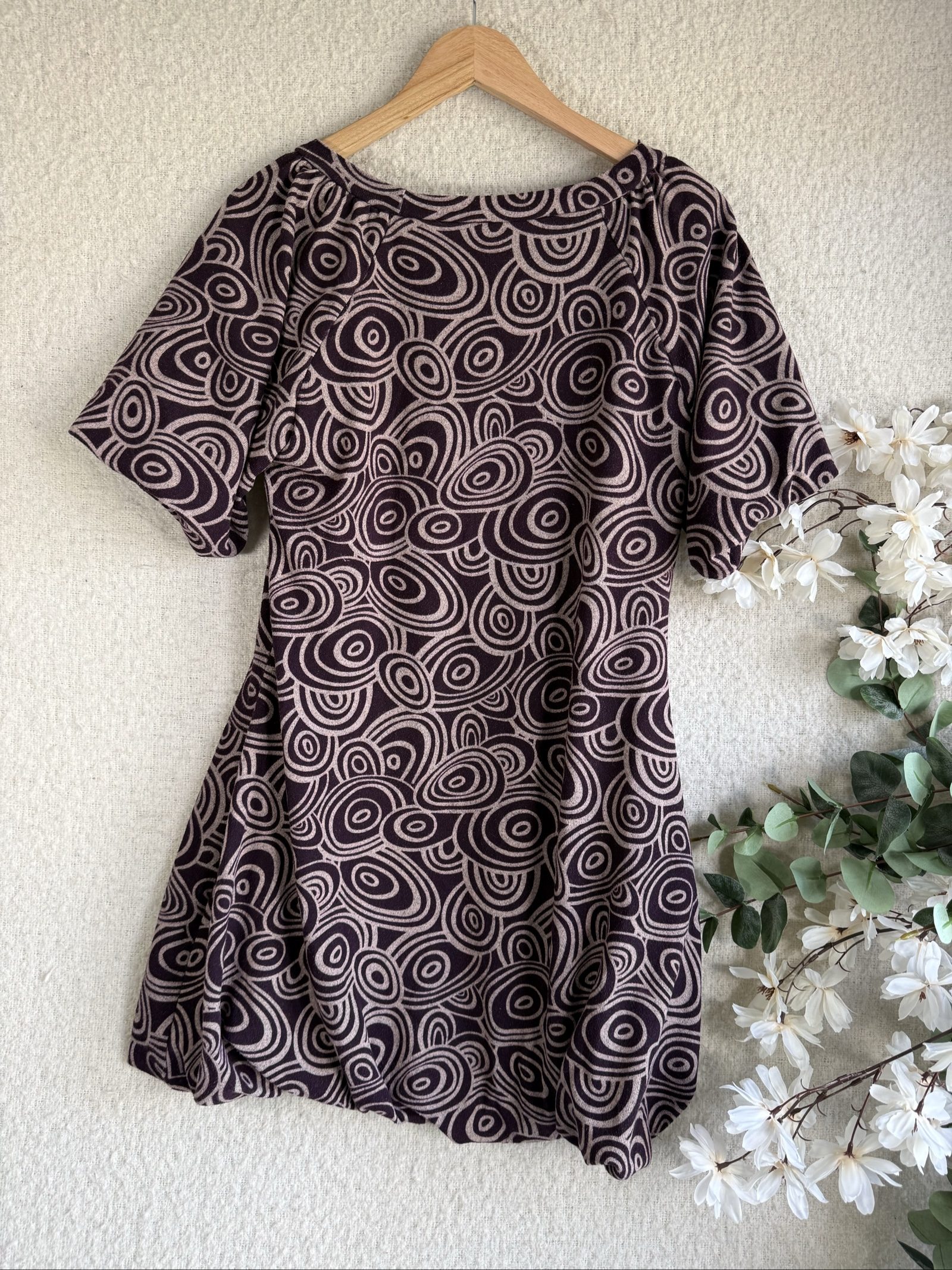 Urban Behaviour Purple & Beige Patterned Top UK 12 Puff Sleeve Casual Shirt image 4