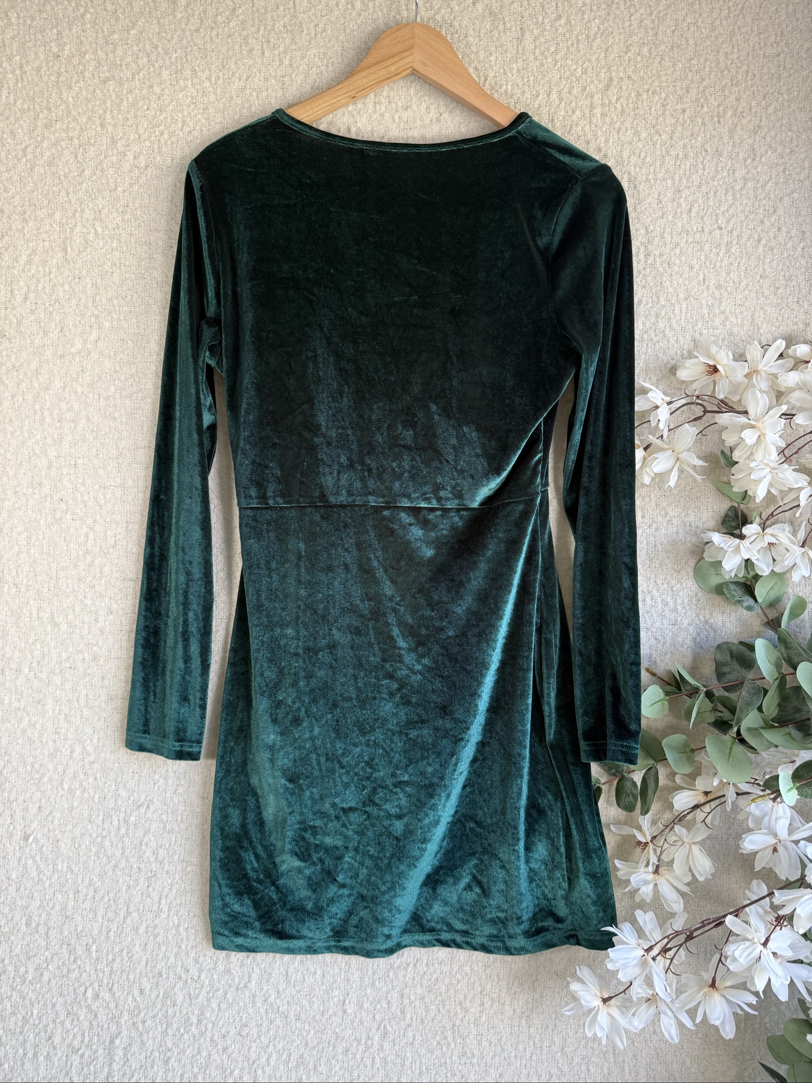 Velvet Green Wrap Front Long Sleeve Mini Dress XL Party Chic Style image 4