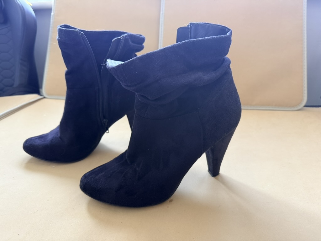 Black Suede Ankle Boots Zipper High Heel UK 8