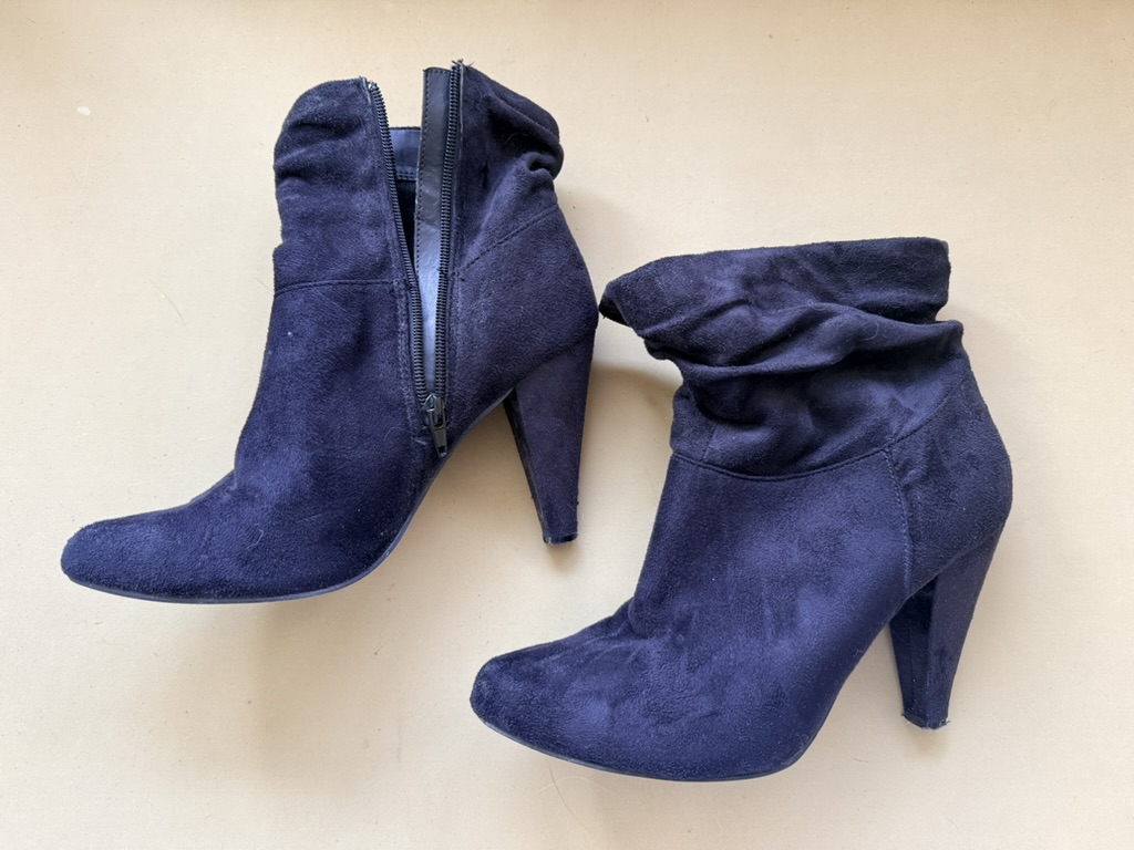 Black Suede Ankle Boots Zipper High Heel UK 8 image 2