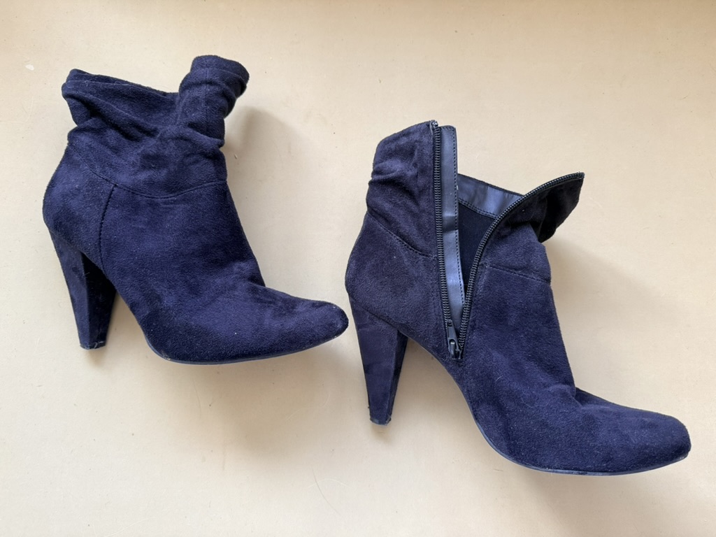 Black Suede Ankle Boots Zipper High Heel UK 8 image 3