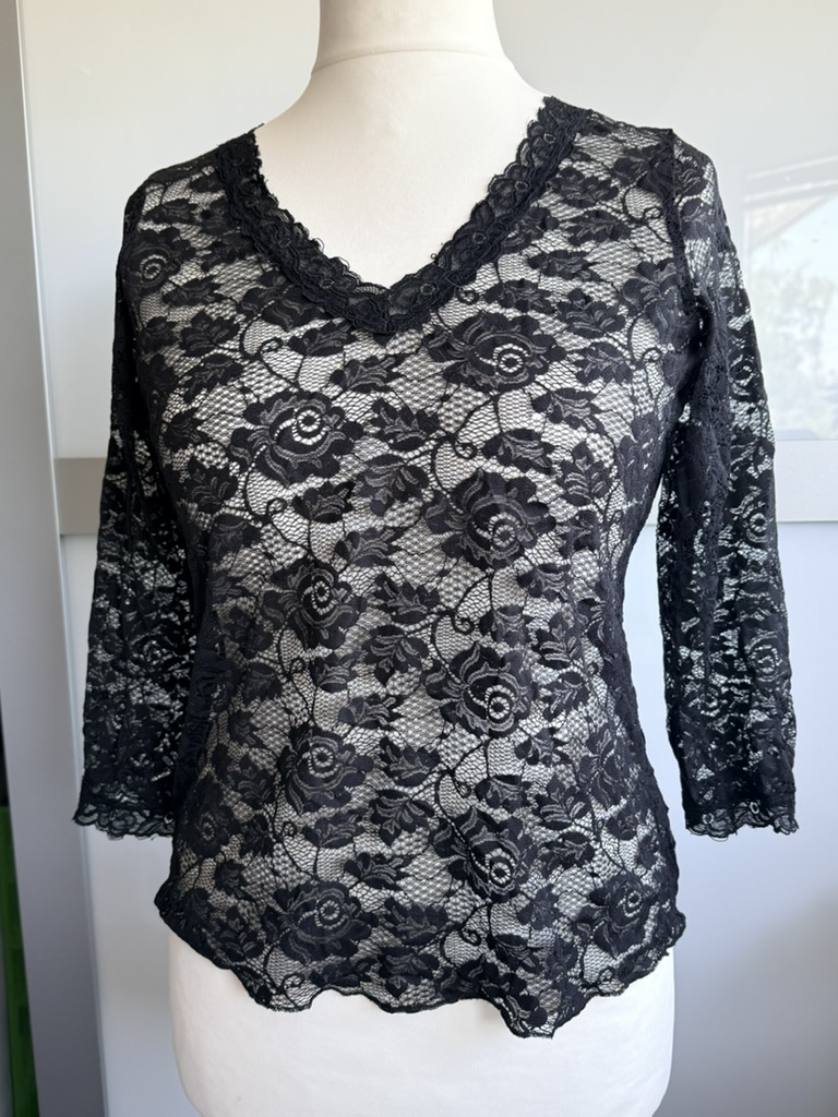 Marks & Spencer Black Lace three quarter Sleeve Top UK 14