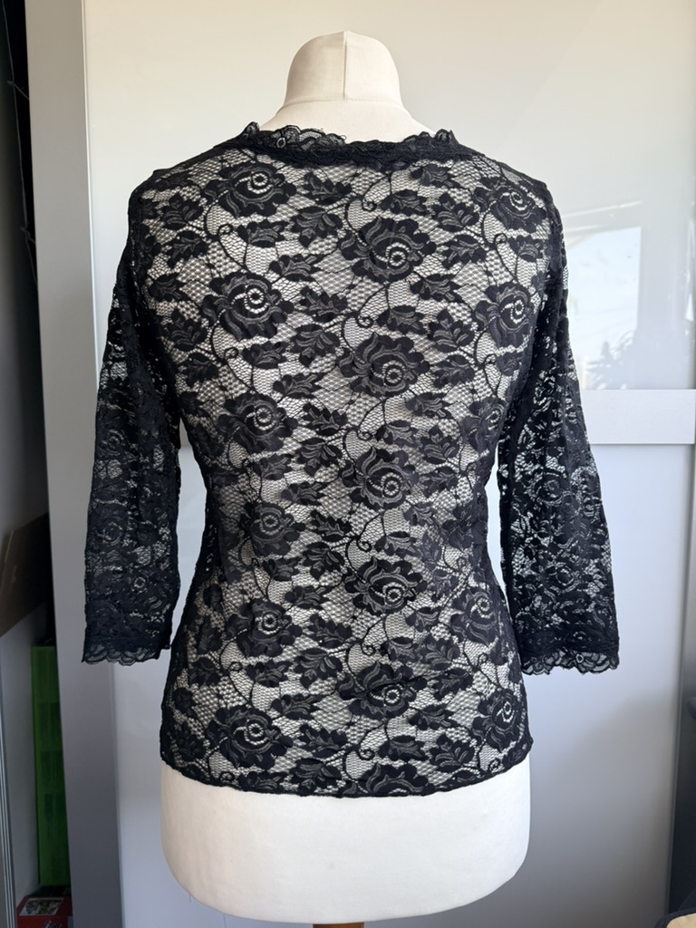 Marks & Spencer Black Lace three quarter Sleeve Top UK 14 image 3