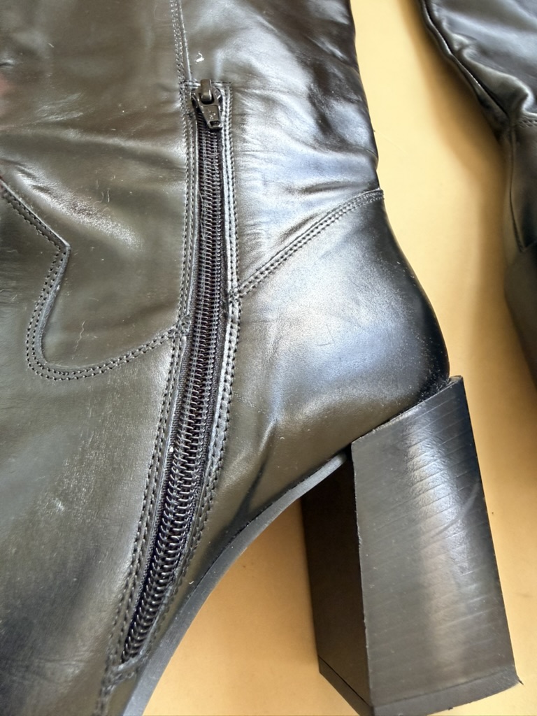 Black Leather Knee-High Boots Size 8/42 with Block Heel image 5
