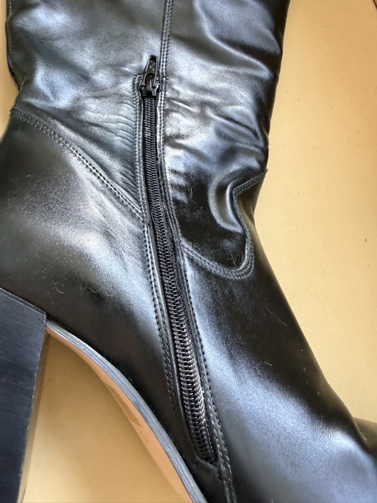 Black Leather Knee-High Boots Size 8/42 with Block Heel image 6