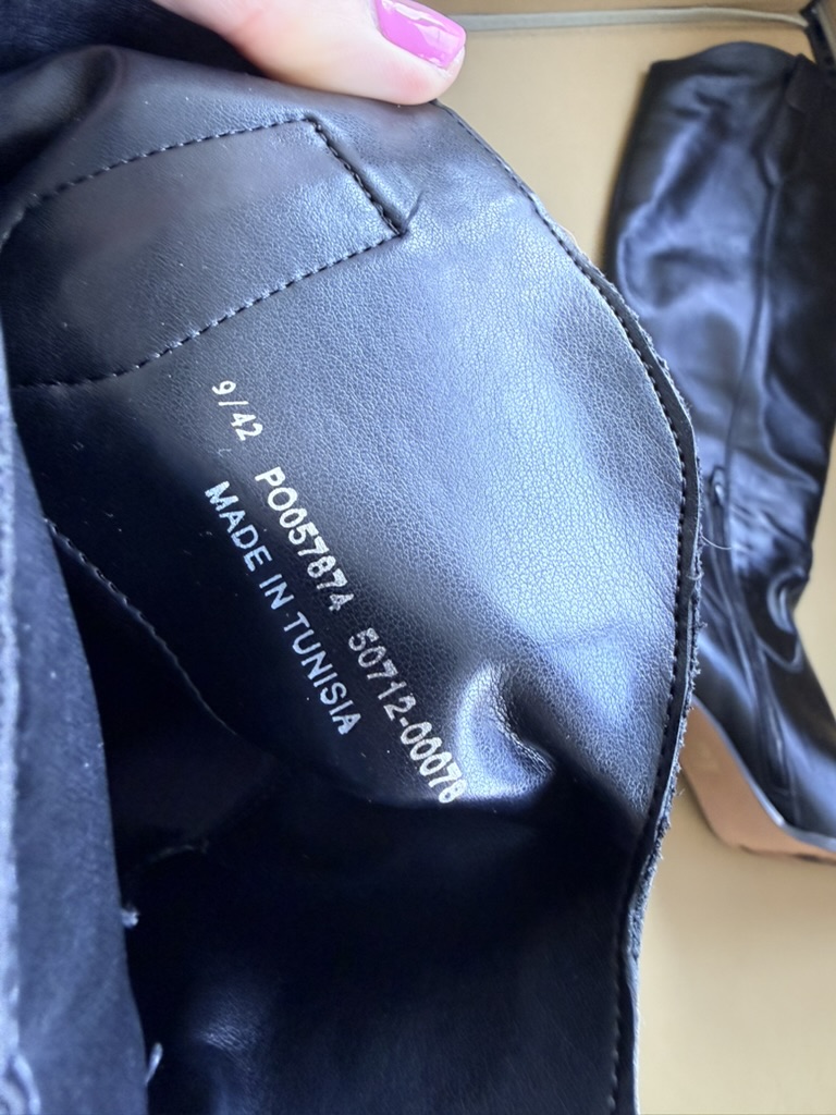 Black Leather Knee-High Boots Size 8/42 with Block Heel image 7