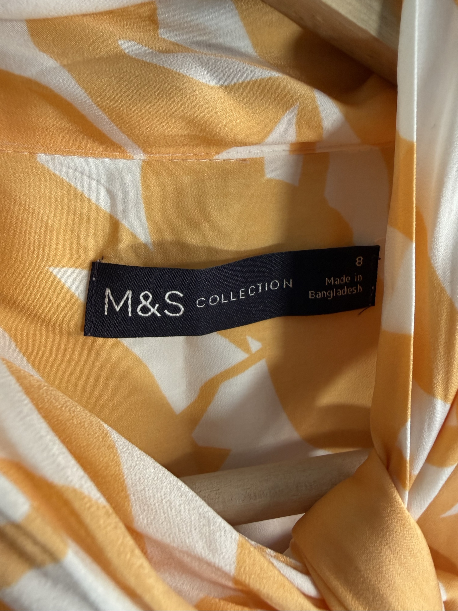 M&S Orange & White Sleeveless Tie Neck Blouse UK 8 Stylish Summer Top image 3