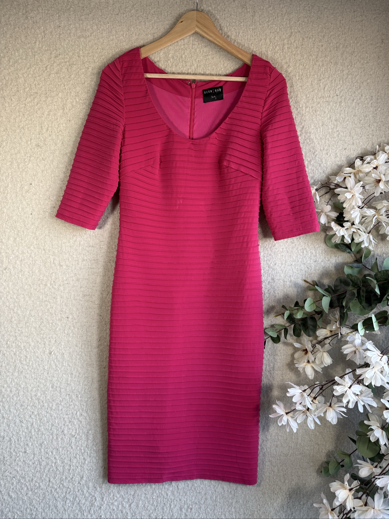 Bernshaw Pink Ribbed Jersey Dress UK 12 Elegant Work Occasion Dress