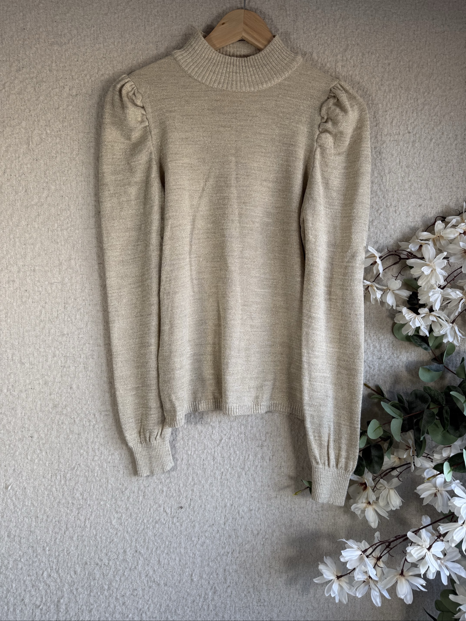 Papaya Beige Knitted Long Sleeve Jumper UK 8 Metallic Fibre Detail Chic