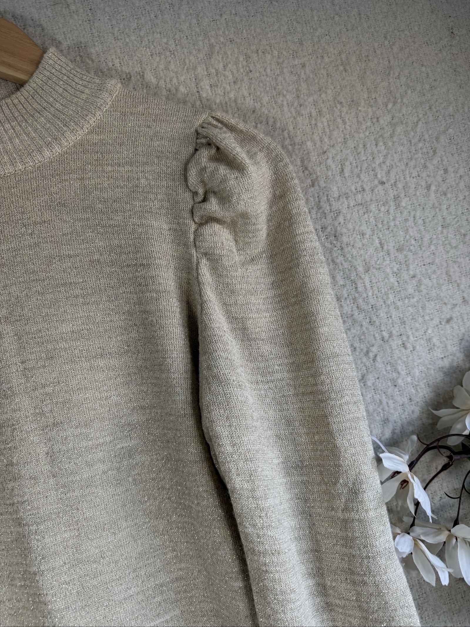 Papaya Beige Knitted Long Sleeve Jumper UK 8 Metallic Fibre Detail Chic image 2