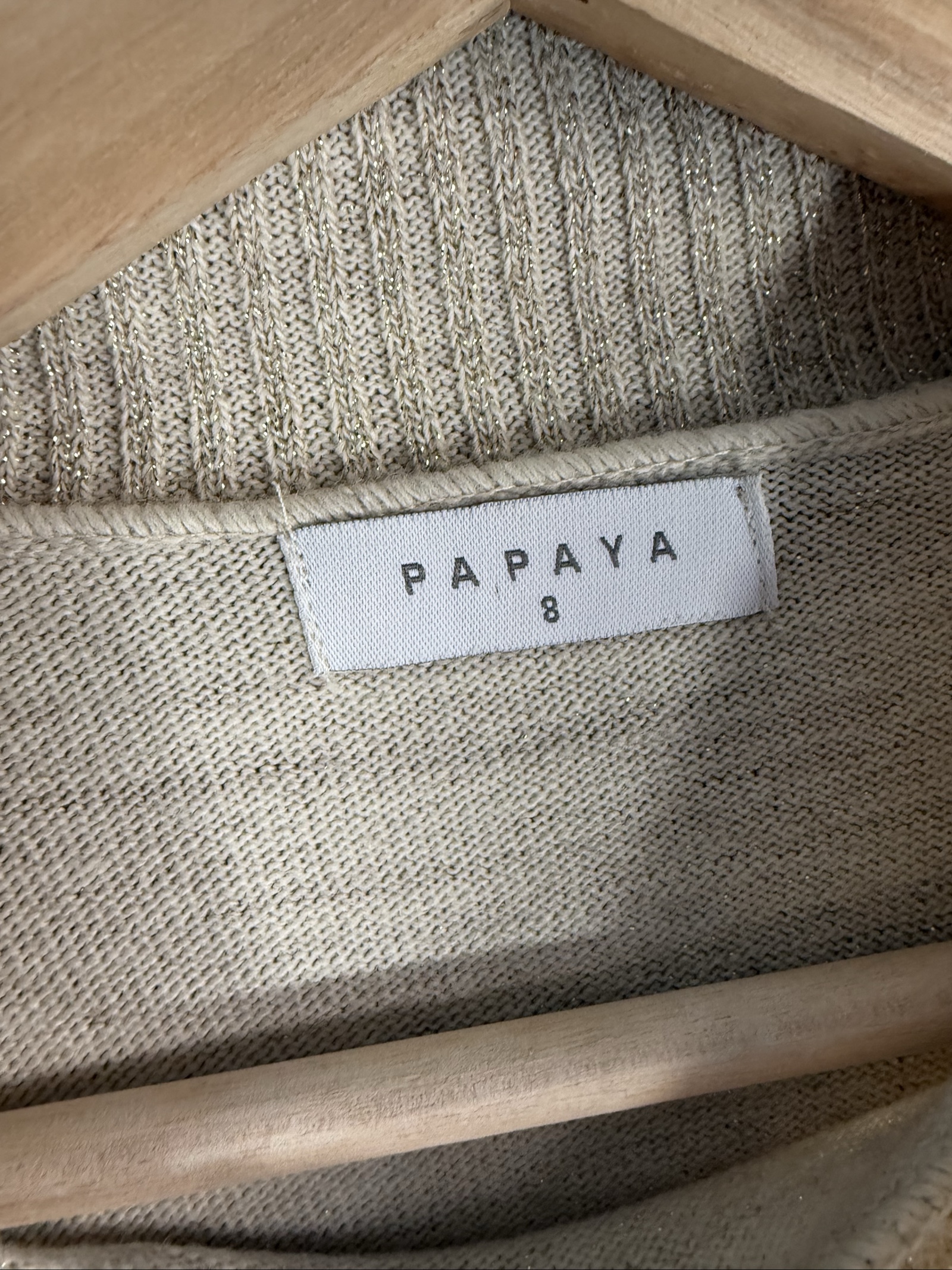 Papaya Beige Knitted Long Sleeve Jumper UK 8 Metallic Fibre Detail Chic image 3