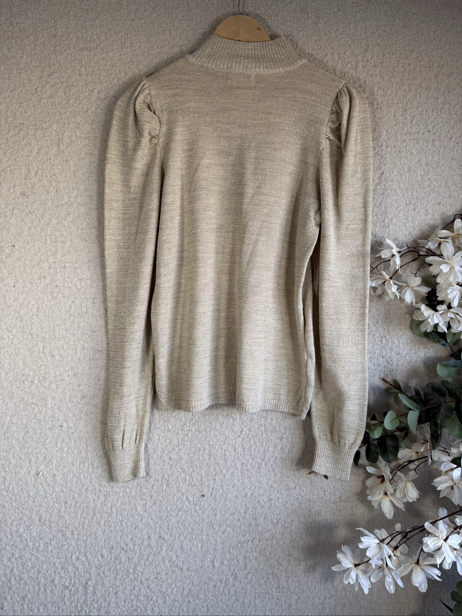Papaya Beige Knitted Long Sleeve Jumper UK 8 Metallic Fibre Detail Chic image 4