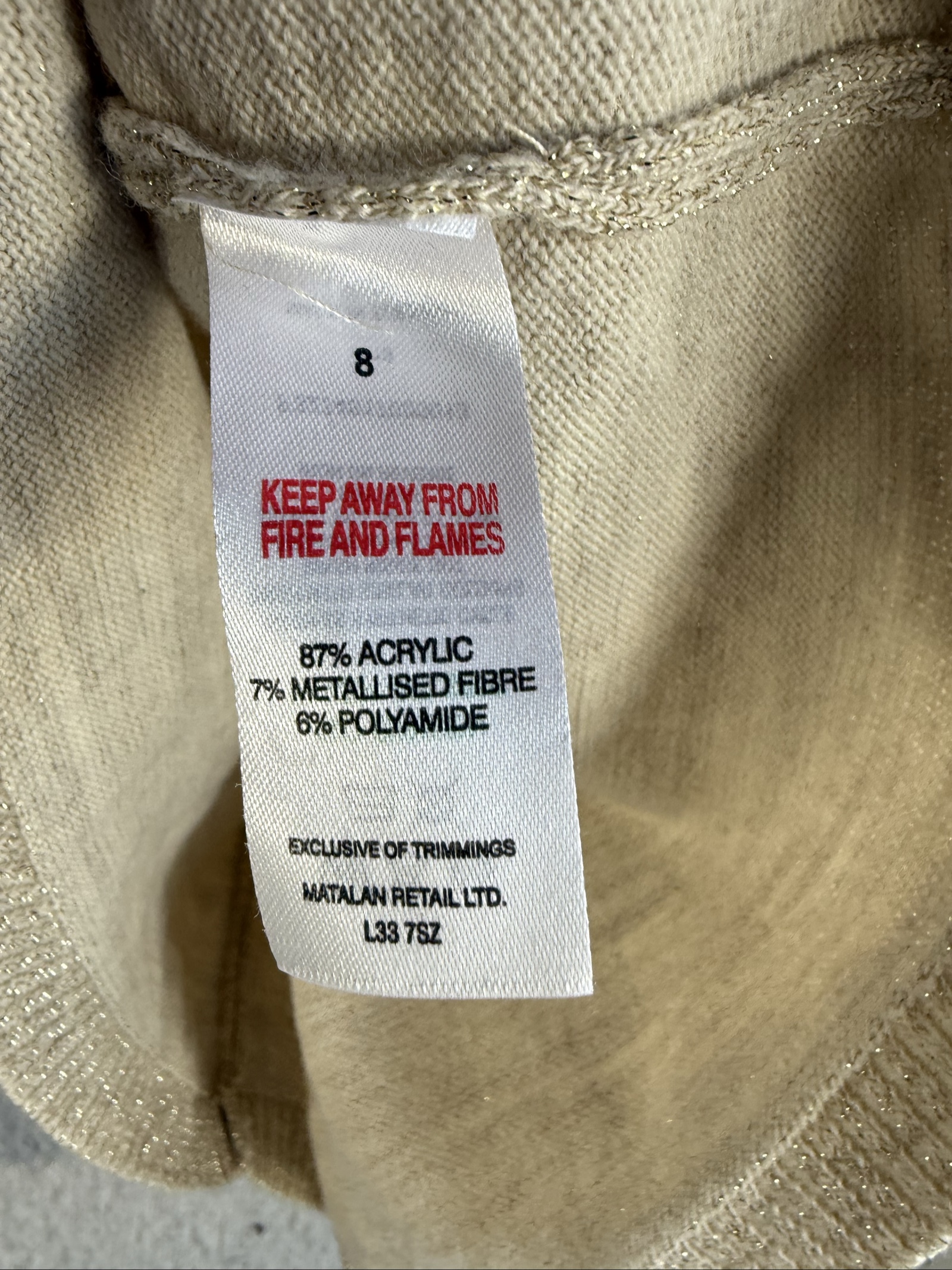 Papaya Beige Knitted Long Sleeve Jumper UK 8 Metallic Fibre Detail Chic image 5