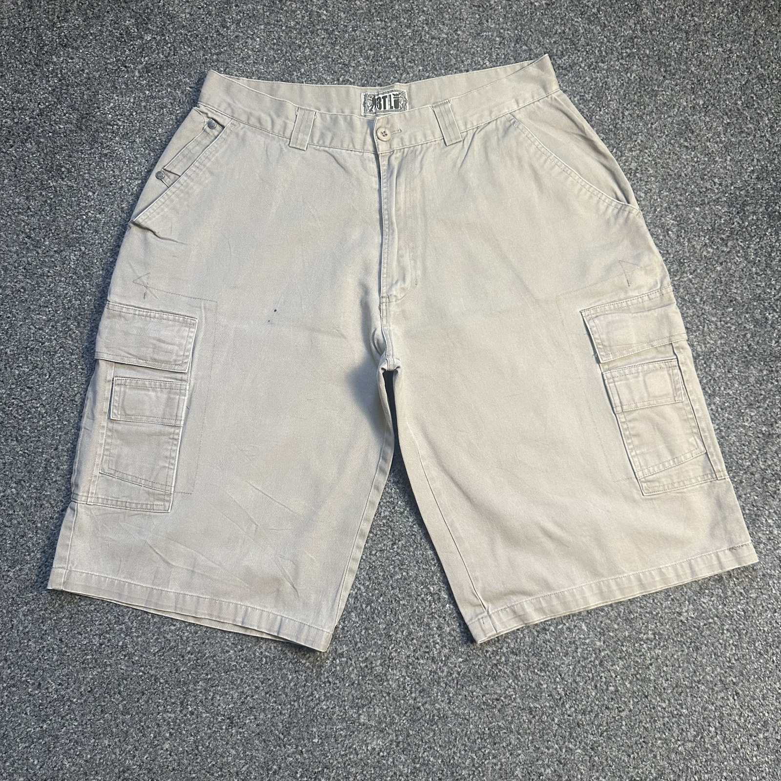 3LFE Y2K Baggy Cargo Shorts Stone Beige Japanese Streetwear Vintage