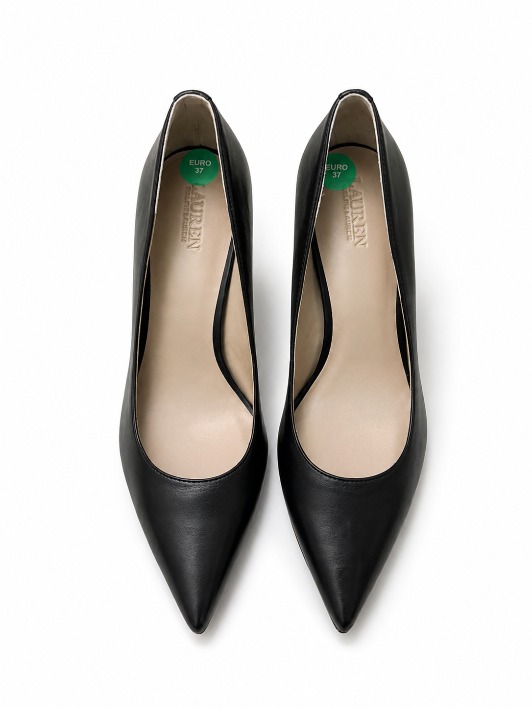 Lauren Ralph Black Leather Pointed Toe Pumps size Euro 37 image 2