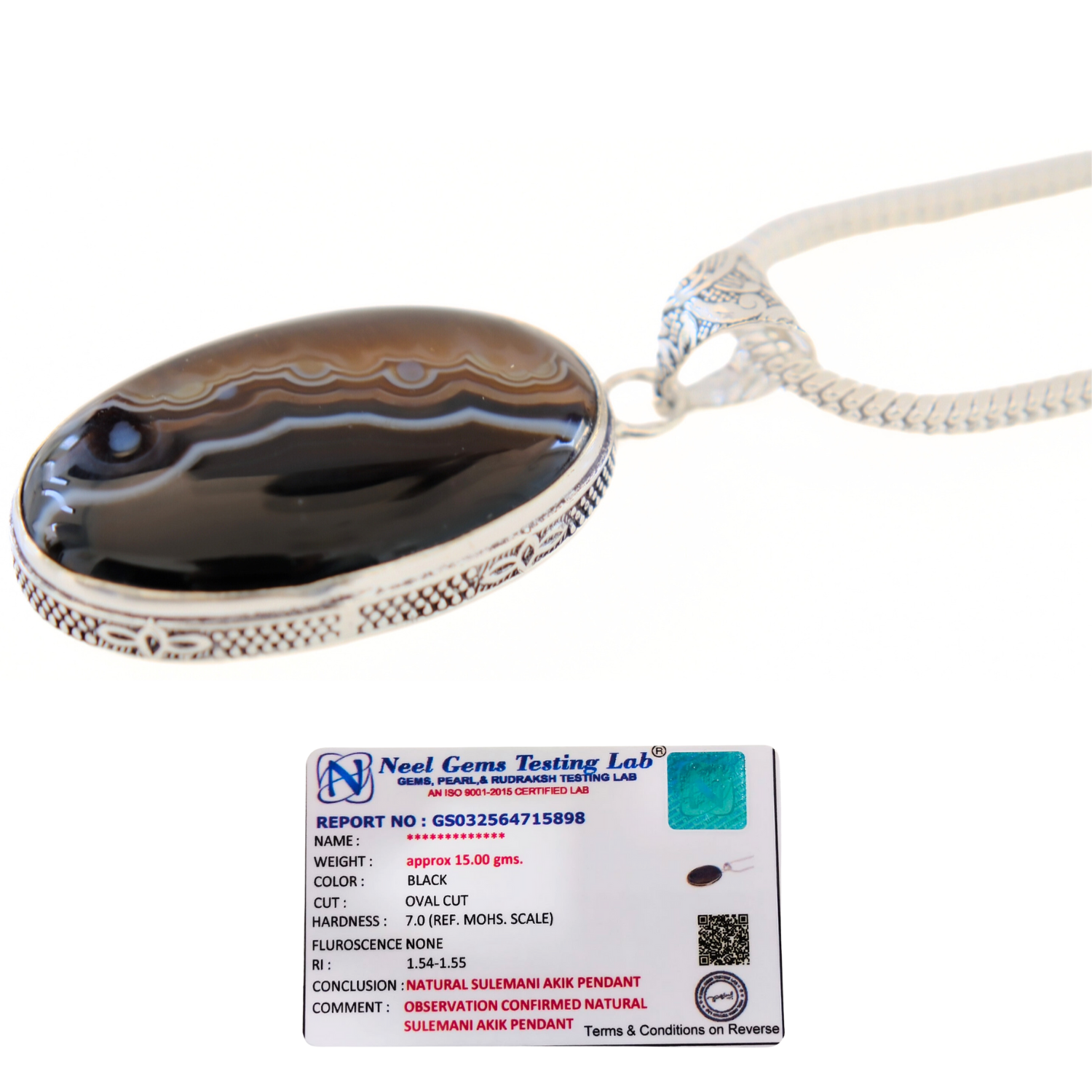 Sulemani Hakik Oval Pendant with Chain | Lab Certified Natural Sulemani Agate Stone Pendant Necklace | Handmade Healing Crystal Jewelry for Men & Women | Gift for Protection & Spiritual Wellness image 3
