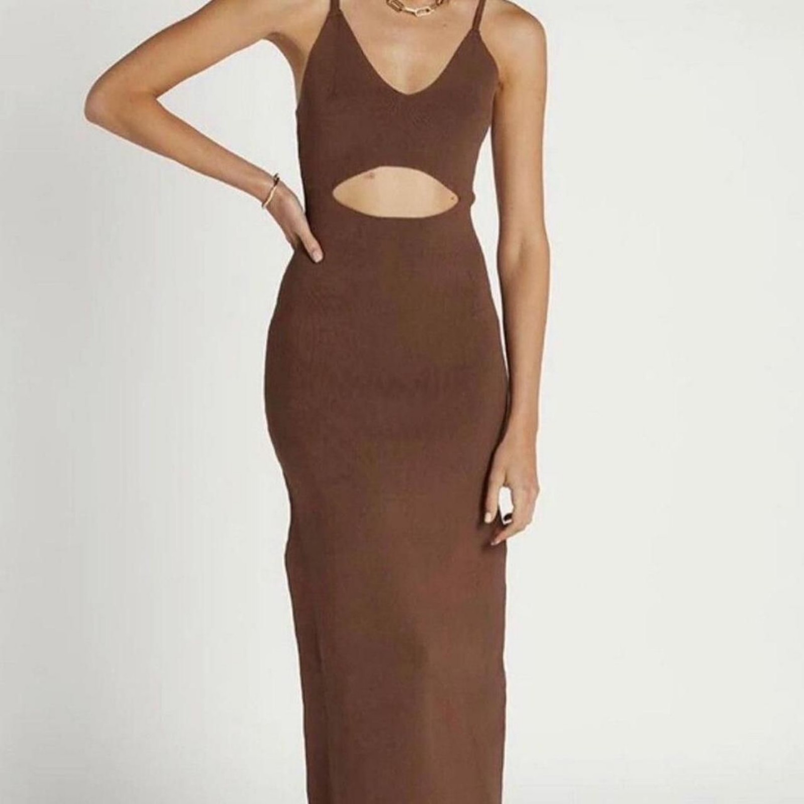 BNWT Dissh Chocolate Knit Midi Dress Size 10 Cutout Detail