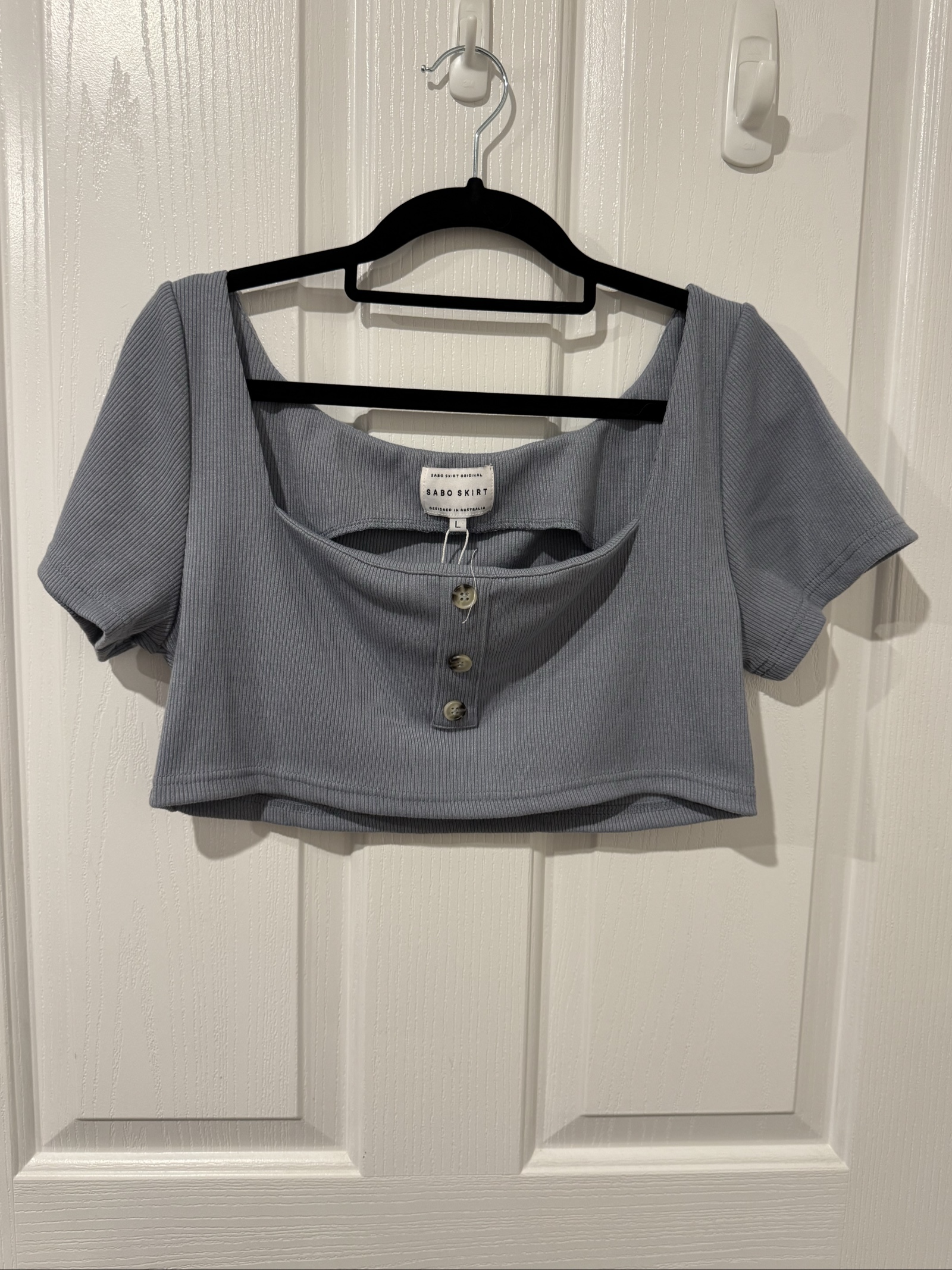 Sabo Skirt Blue Ribbed Crop Top Large Button Detail Large