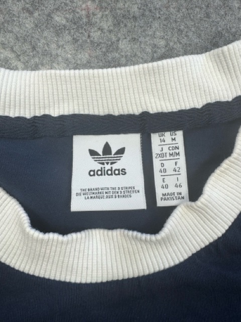 Adidas Navy & Blue Trefoil Ringer T-Shirt UK 14 / M Contrast Rib image 3