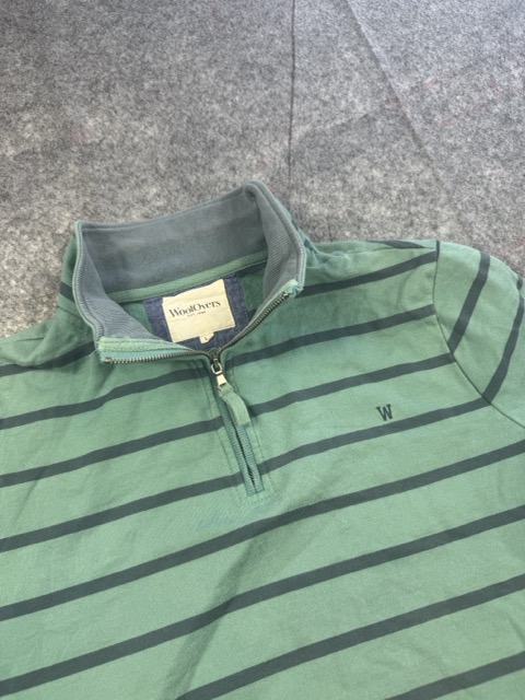 WoolOvers Green & Navy Striped 1/4 Zip Sweatshirt L image 2