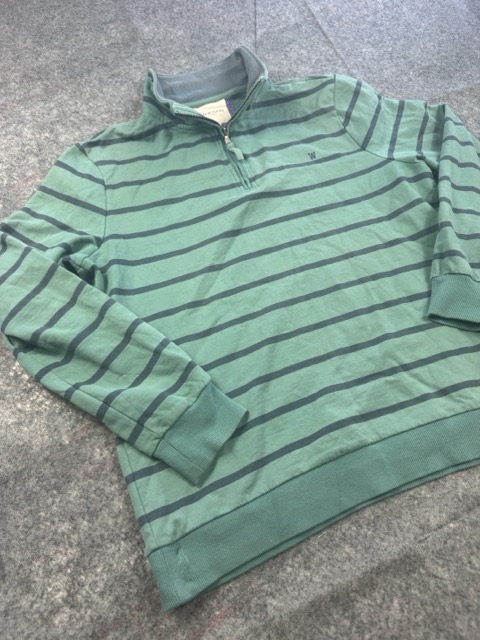 WoolOvers Green & Navy Striped 1/4 Zip Sweatshirt L image 3