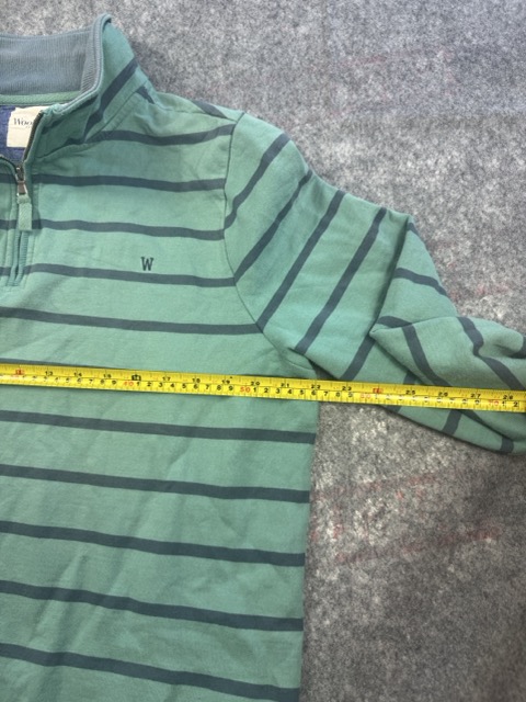 WoolOvers Green & Navy Striped 1/4 Zip Sweatshirt L image 5