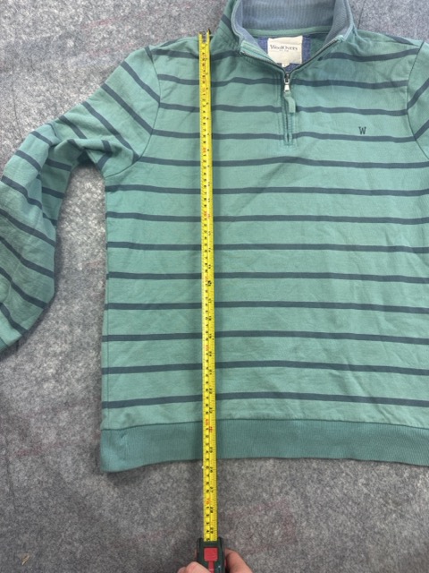 WoolOvers Green & Navy Striped 1/4 Zip Sweatshirt L image 6
